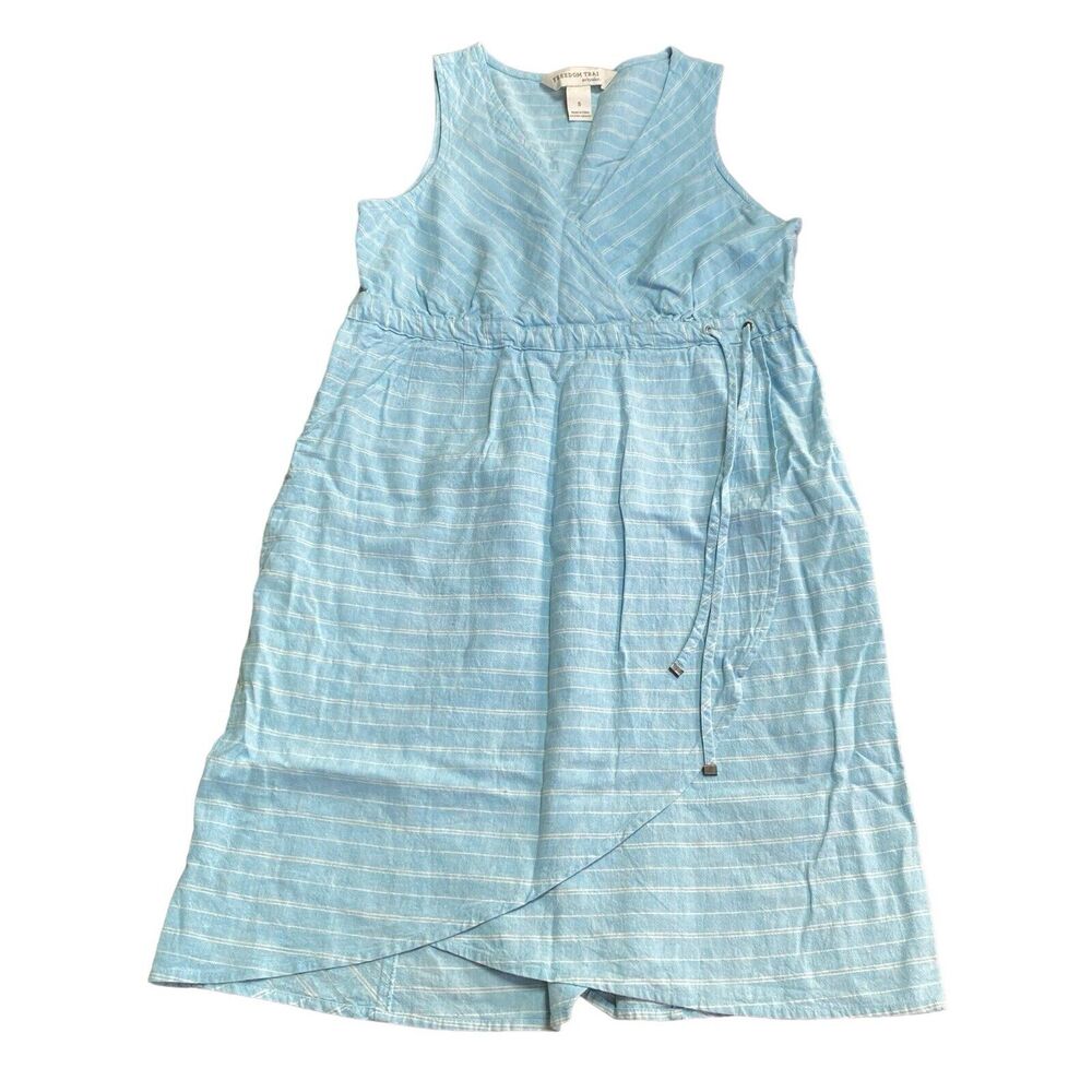 Freedom Trail By Kyodan Dress Pockets Size Small Linen Blend Blue Drawstring